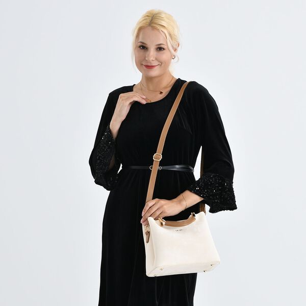 LA MAREY Crossbody Tasche mit Rei&szlig;verschlussf&auml;chern und verstellbarem Schulterriemen, 25x20x11cm, Cremewei&szlig; image number 3