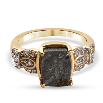 Meteorit und Zirkon Ring 925 Silber vergoldet (Gr&ouml;&szlig;e 16.00) ca. 5,71 ct