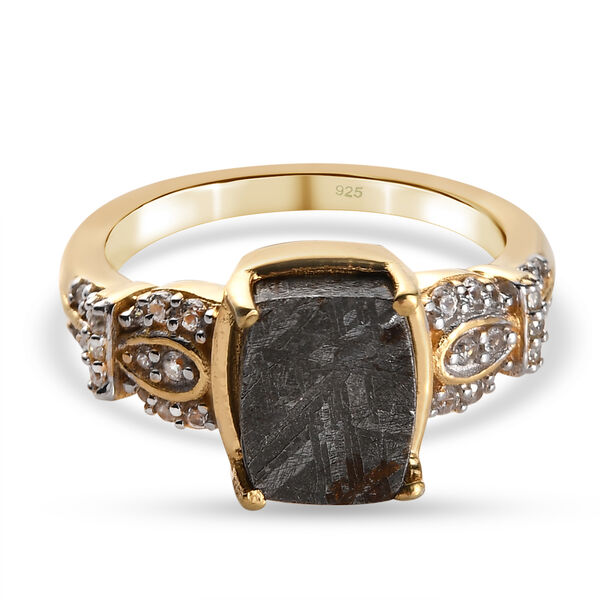 Meteorit und Zirkon Ring 925 Silber vergoldet  ca. 5,71 ct