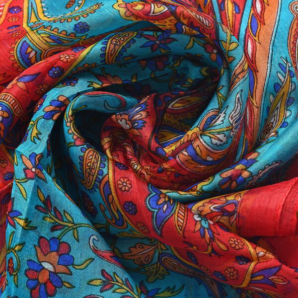 Bedruckter Satin-Seidenschal, 48x160cm, Blau image number 6