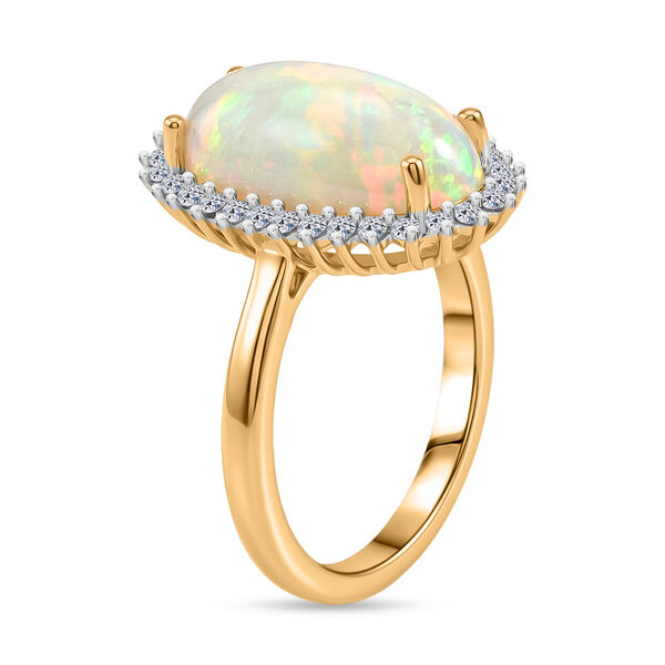 LUXURIANT - AAA Nat&uuml;rlicher, &auml;thiopischer Welo Opal, Lab Grown Diamant Ring 925 Silber 750 Gelbgold Vermeil (Gr&ouml;&szlig;e 20.00) ca. 3.77 ct image number 3