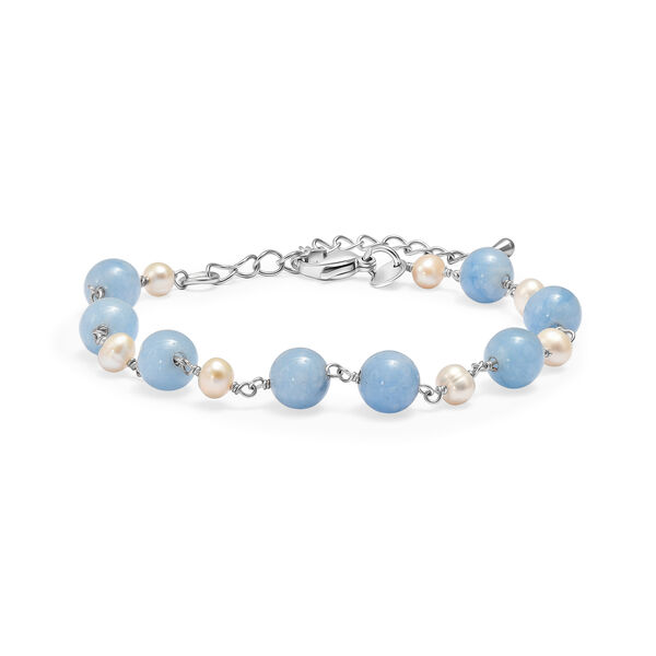 EVER TRUE Milchiger Aquamarin, S&uuml;&szlig;wasser Perle Armband ca. 19 cm 316L Edelstahl Platiniert