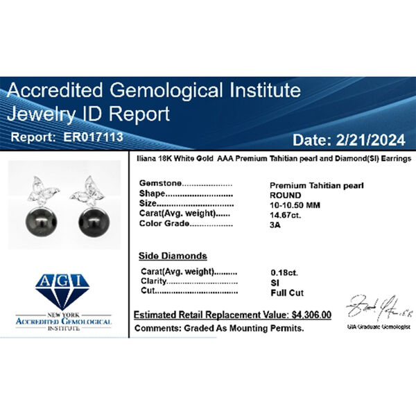 ILIANA zertifiziert und geprüft AAA Tahiti Perle und Diamant Ohrringe in 750 Weißgold image number 5