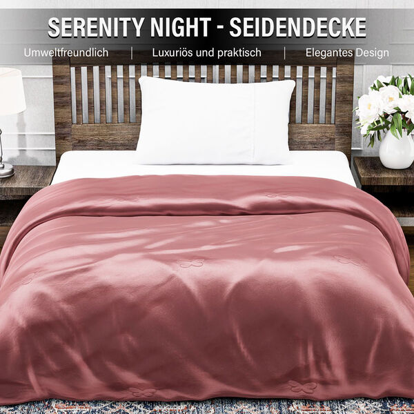 Serenity Night - 100% Maulbeerseide Sommerseidendecke mit Seidenf&uuml;llung Daunenkissen und Seidenkissenbezug Puderrosa image number 11
