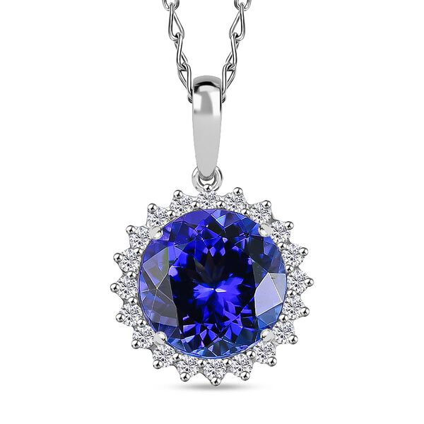 RHAPSODY zertifizierter und gepr&uuml;fter AAAA Tansanit und VS-EF Diamant Anh&auml;nger mit 50cm Kette in 950 Platin - 3,60 ct.
