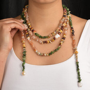Mehrfarbig Edelsteine, S&uuml;&szlig;wasser Perle Halskette ca. 203 cm