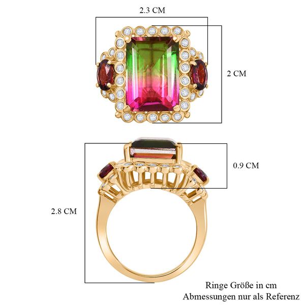 D'Joy Wassermelonen Triplett Quarz, Rhodolith Granat und Zirkon Ring - 9,66 ct. image number 7