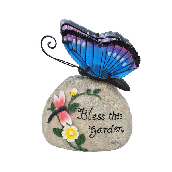 Harz Solarlampe, Schmetterling, Gr&ouml;&szlig;e 16x10x20 cm, Blau & Lila