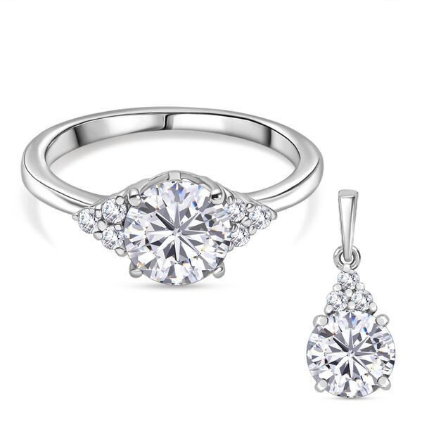 2er Set - D'Joy Moissanit Ring und Anhänger, 925 Silber platiniert (Größe 18.00) (10-15 Werktage Lieferzeit) ca. 2.69 ct image number 0