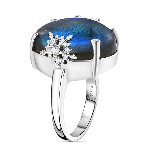 GP Kollektion - AAA Labradorit, Wei&szlig;er Zirkon Ring 925 Silber rhodiniert (Gr&ouml;&szlig;e 17.00) ca. 18,65 ct image number 5