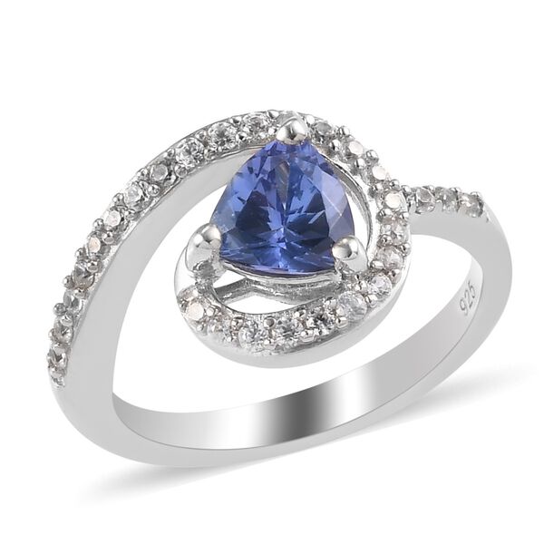 Tansanit und Zirkon Halo Ring 925 Silber Platin-Überzug image number 4