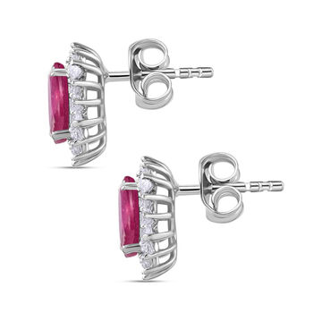 Afrikanischer Rubin (Fissure gef&uuml;llt), Wei&szlig;er Zirkon Ohrringe 925 Silber Platiniert ca. 3.28 ct