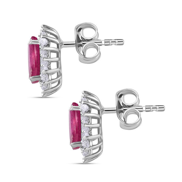 Afrikanischer Rubin (Fissure gef&uuml;llt), Wei&szlig;er Zirkon Ohrringe 925 Silber Platiniert ca. 3.28 ct image number 3