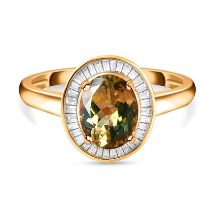 AAA Nat&uuml;rlicher goldener Tansanit und wei&szlig;er Diamant-Ring, 585 Gold (Gr&ouml;&szlig;e 20.00) ca. 1.92 ct