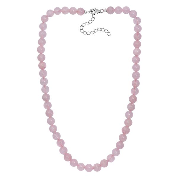 Rosenquarz Halskette ca. 45 cm+ 5 cm Extender,  Edelstahl ca. 220,00 ct. image number 4