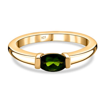 Nat&uuml;rlicher Chromdiopsid Solit&auml;r Ring 925 Silber vergoldet (Gr&ouml;&szlig;e 20.00) ca. 0,50 ct