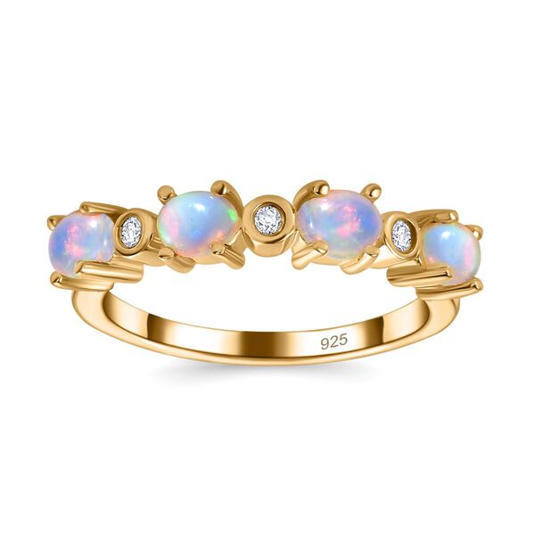 AA Natürlicher, äthiopischer Welo Opal, Weißer Zirkon Ring 925 Silber 750 Gelbgold Vermeil (Größe 18.00) ca. 0,58 ct image number 5