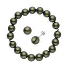 Gr&uuml;nes Muschelkernperlen-Armband und Ohrringe, 925 Silber rhodiniert