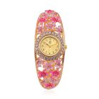 Strada - Elegante Bangle-Uhr mit Gold-Sonne-Zifferblatt, Lila und weiße Kristallen, Japanischem Uhrwerk, Reiner Edelstahl, emailliert, Rosa