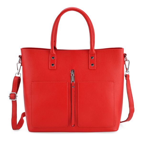 Echtleder Crossbody Tasche, mehrere Fächer, Reißverschluss vorne, 31 x 12.5 x 29 cm, Rot image number 0