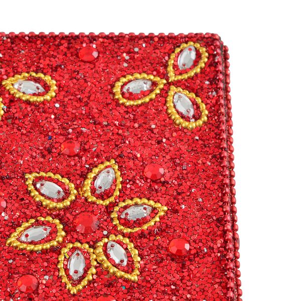 Perlenverziertes Schreibset 6 teilig, Tagebuch 10 x 15 cm, Aufbewahrungsbox, 5 Kugelschreiber, Rot image number 8