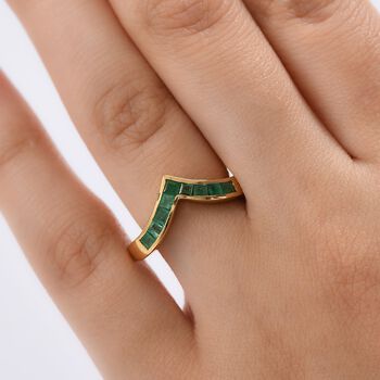 D joy Kagem Sambischer Smaragd Ring 925 Silber 750 Gelb Vergoldet (Gr&ouml;&szlig;e 20.00) ca. 0.52 ct