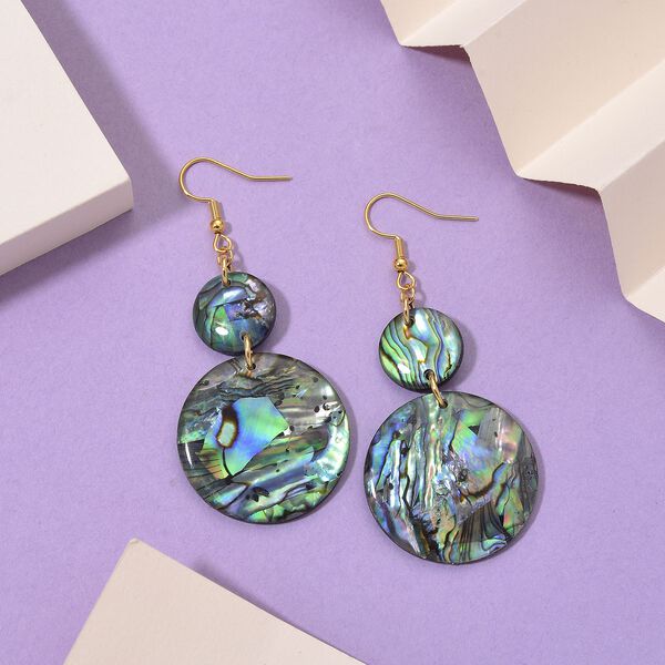 Abalone Muschel Ohrringe Reiner Edelstahl, goldfarben image number 2