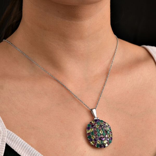 Rhodolith Granat, Afrikanischer Amethyst Anhänger mit Kette, Edelstahl ca. 9.44 ct image number 3