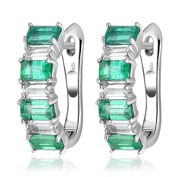 AAA Kagem sambische Smaragd und Zirkon-Ohrringe in Silber image number 0