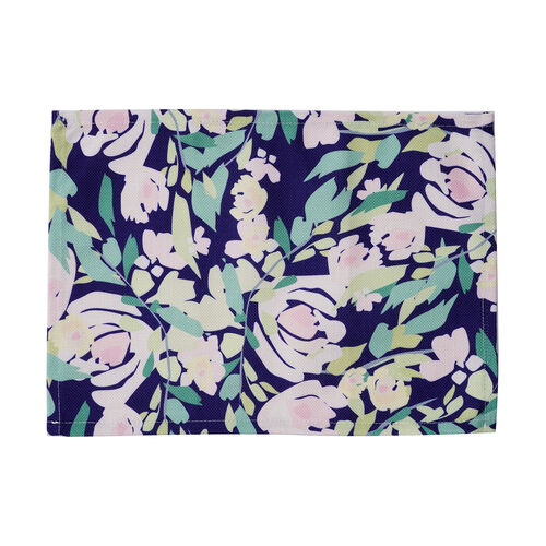 4er-Tischset, Blumenmuster, Dunkelblau image number 1