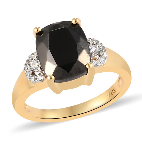 Elite Shungit und Zirkon Ring 925 Silber vergoldet  ca. 2,09 ct image number 4