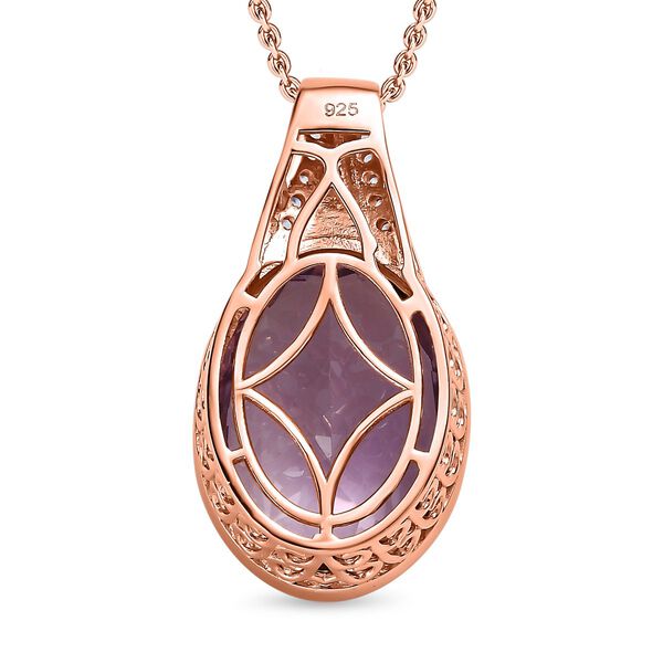 Rose de France Amethyst, weißer Zirkon Anhänger mit Kette, 925 Silber rosévergoldet ca. 17.30 ct image number 5