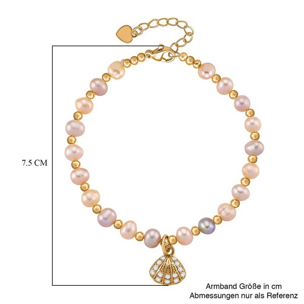 Mehrfarbige Süßwasser Perle, Zirkonia Armband ca. 18cm + 5cm Extender, Nickelfreies Messing Roségold Vermeil image number 8