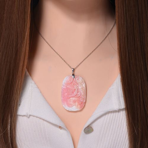 Geschnitzter rosa Königsmuschel Perle-Anhänger mit 50cm Kette, Phönix image number 1