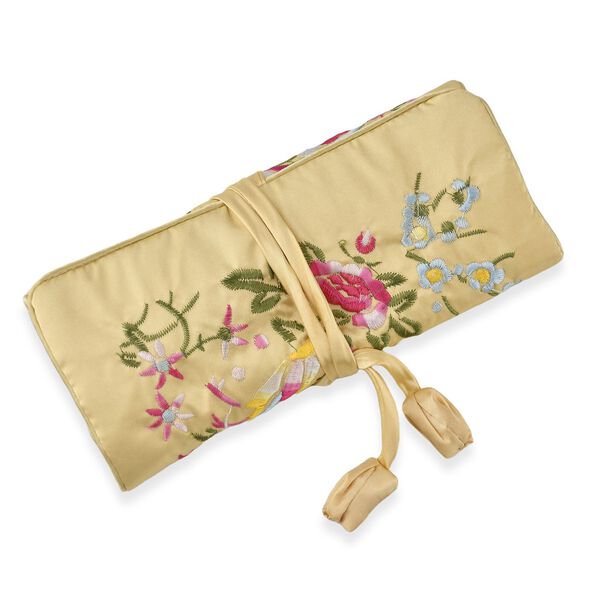 Schmuckorganizer aus Satin mit Stickerei und 5 Premium-Poliert&uuml;chern, 20x9cm, Gold image number 3