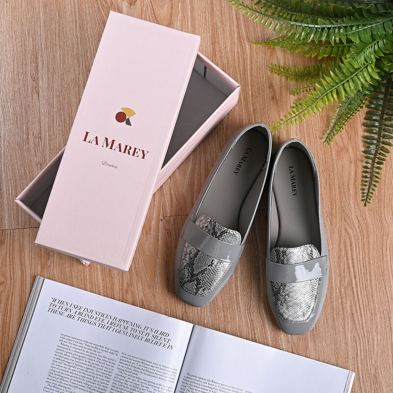 LA MAREY Damen Mokassins, Schlangenmuster, Grau | SHOPLC 