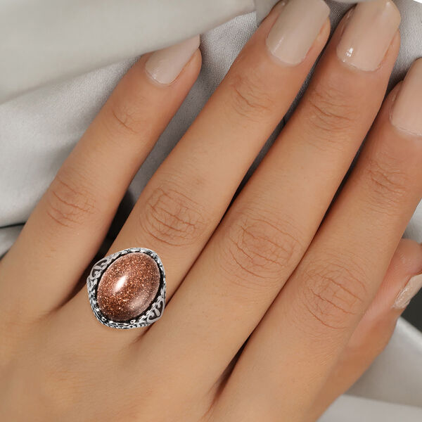 Gold Sandstein Ring in Edelstahl image number 3