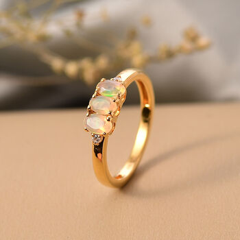 D'Joy AA nat&uuml;rlicher, &auml;thiopischer Welo Opal und Zirkon Ring, 925 Silber vergoldet - 0,54 ct.