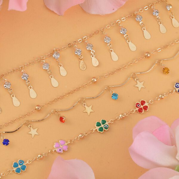 Mehrfarbiger Kristall, Weißer Kristall Schmuckset Eisen emailliert, Eisen Std Gelb image number 2