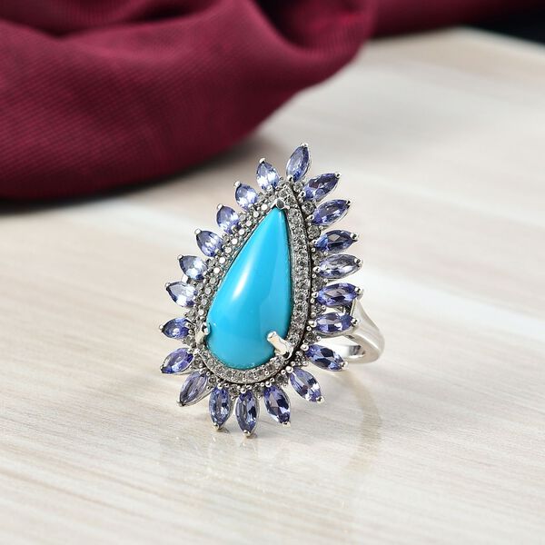 D'Joy AA Sleeping Beauty Türkis, Tansanit Ring 925 Silber rhodiniert (Größe 17.00) ca. 10,58 ct image number 2