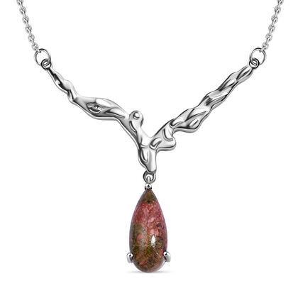 Unakite Halskette, ca. 45 cm, 316L Edelstahl ca. 6.62 ct