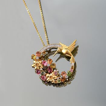 Multi-Turmalin und Zirkon Anh&auml;nger mit 50cm Kette - 3 ct.