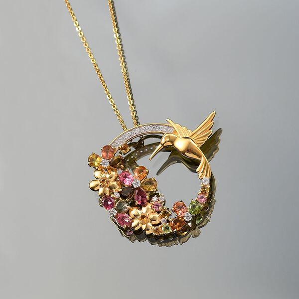 Multi-Turmalin und Zirkon Anh&auml;nger mit 50cm Kette - 3 ct. image number 2