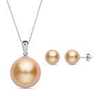 2er Set - Goldene Muschelkernperlen Ohrringe und Anhänger mit Kette Schmuckset, Edelstahl, 925 Silber rhodiniert