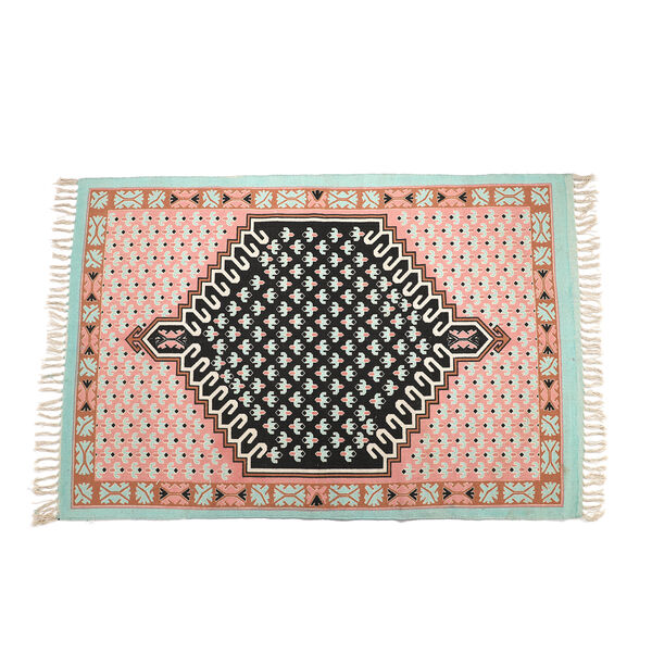 Handgewebter bedruckter Läufer aus 100 % Baumwolle, 180x120 cm, Mehrfarbig image number 2