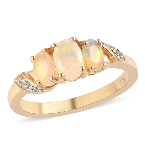 Natürlicher Äthiopischer Opal Opal und Zirkon 3 Stein Ring 925 Silber 585 Vergoldet image number 2