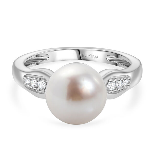 EverTrue S&uuml;&szlig;wasser Perle und Zirkon Ring in Silberton
