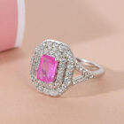 Fissure gefüllt rosa Saphir und Zirkon Halo Ring 925 Silber platiniert (Größe 16.00) ca. 2,97 ct image number 1