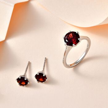 Roter Granat Schmuckset, 925 Silber platiniert ca. 4,14 ct.