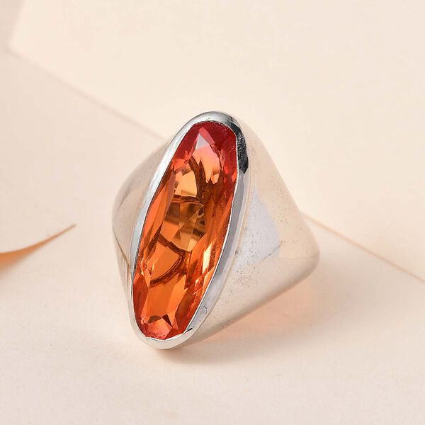 Padparadscha Triplette Quarz Ring, 925 Silber platiniert (Größe 17.00) ca. 7.43 ct image number 2